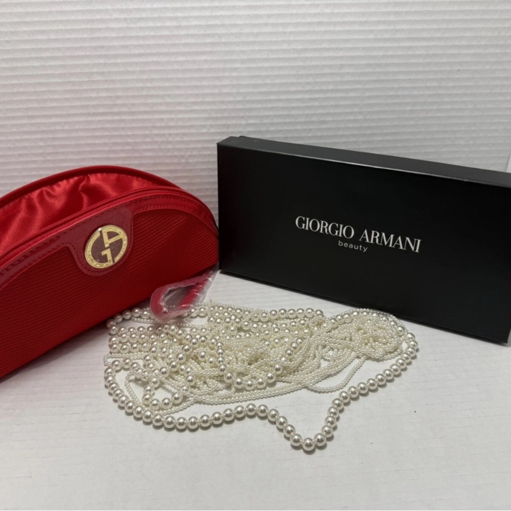 Giorgio Armani Red Cosmetic Bag with Gold Logo